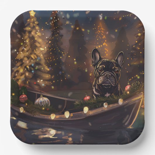 ブルドッグフランスのクリスマスフェスティバル航海 ペーパープレート (正面)