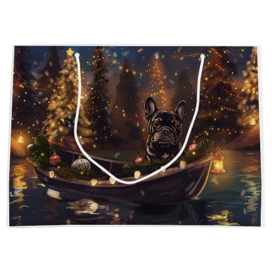 ブルドッグフランスのクリスマスフェスティバル航海 ラージペーパーバッグ (正面)
