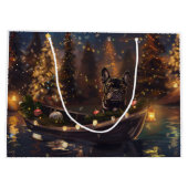 ブルドッグフランスのクリスマスフェスティバル航海 ラージペーパーバッグ (裏面)