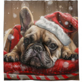 ブルドッグフランスのクリスマスフェスティバル シャワーカーテン (正面)