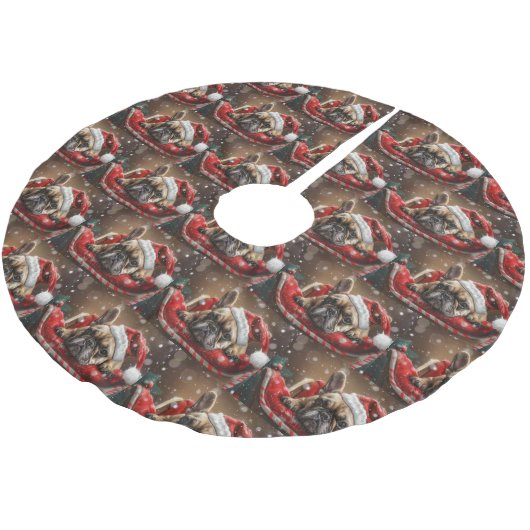 ブルドッグフランスのクリスマスフェスティバル ブラッシュドポリエステルツリースカート (アングル)