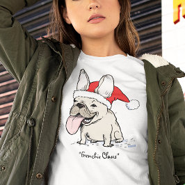 ブルドッグフランスのクリスマスフランス犬サンタ条項 Tシャツ