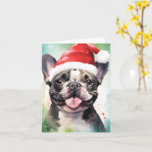 ブルドッグフランスのクリスマスブ絵画ラシのアートワーク カード (黄色い花)