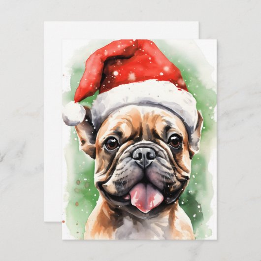 ブルドッグフランスのクリスマスブ絵画ラシのアートワーク シーズンカード (正面/裏面)