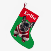 ブルドッグフランスのクリスマスペットかわいい犬の休日 スモールクリスマスストッキング (正面 (吊り時))