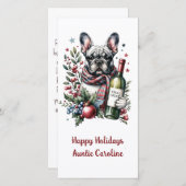 ブルドッグフランスのクリスマスホリデーウォーターカラーデザイン シーズンカード (正面/裏面)