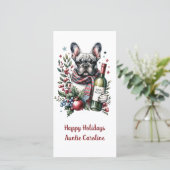 ブルドッグフランスのクリスマスホリデーウォーターカラーデザイン シーズンカード (スタンド正面)