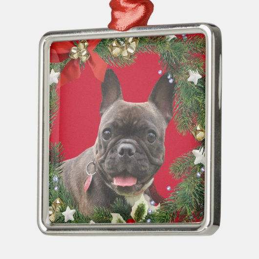 ブルドッグフランスのクリスマスホリデー メタルオーナメント (左)