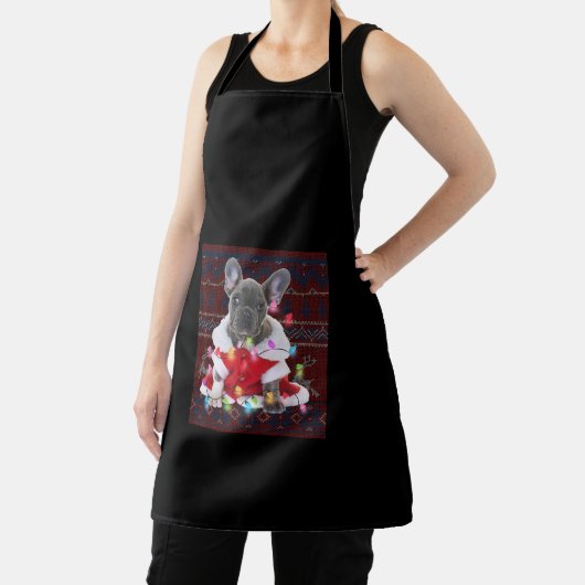 ブルドッグフランスのクリスマスライト醜いセーター犬 エプロン (インサイチュ)