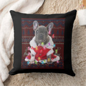 ブルドッグフランスのクリスマスライト醜いセーター犬 クッション (ブランケット)