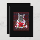 ブルドッグフランスのクリスマスライト醜いセーター犬 サンキューカード (正面/裏面)