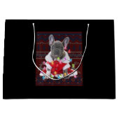 ブルドッグフランスのクリスマスライト醜いセーター犬 ラージペーパーバッグ (正面)