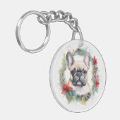 ブルドッグフランスのクリスマスリースフェスティバルカップ キーホルダー (正面左)