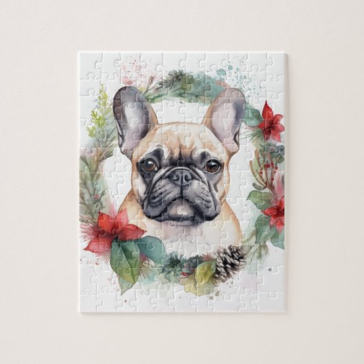 ブルドッグフランスのクリスマスリースフェスティバルカップ ジグソーパズル (縦)
