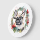 ブルドッグフランスのクリスマスリースフェスティバルカップ ラージ壁時計 (傾斜)