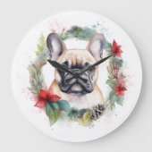 ブルドッグフランスのクリスマスリースフェスティバルカップ ラージ壁時計 (正面)