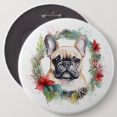 ブルドッグフランスのクリスマスリースフェスティバルカップ 缶バッジ (正面&裏面)