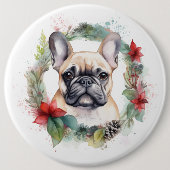 ブルドッグフランスのクリスマスリースフェスティバルカップ 缶バッジ (正面)