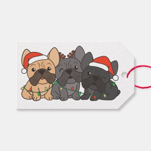 ブルドッグフランスのクリスマス動物かわいい犬の休日 ギフトタグ (正面(横))