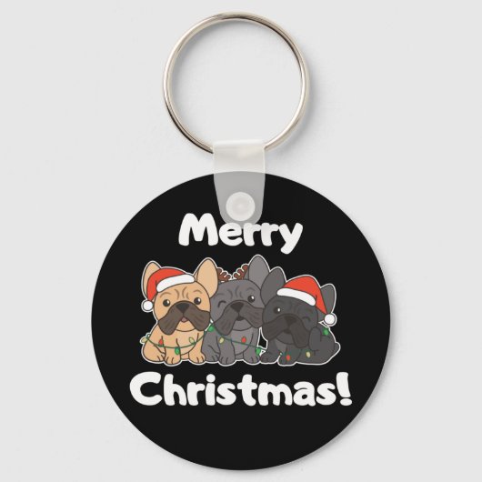 ブルドッグフランスのクリスマス動物かわいい犬ケチャイ キーホルダー (正面)