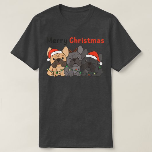 ブルドッグフランスのクリスマス動物かわいい犬メリーC Tシャツ (デザイン正面)