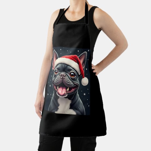 ブルドッグフランスのクリスマス長袖Tシャツ エプロン (インサイチュ)