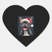 ブルドッグフランスのクリスマス長袖Tシャツ ハートシール (正面)