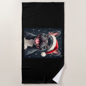ブルドッグフランスのクリスマス長袖Tシャツ ビーチタオル (正面)
