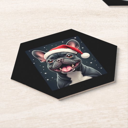 ブルドッグフランスのクリスマス長袖Tシャツ ペーパーコースター (アングル)