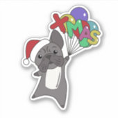 ブルドッグフランスのクリスマス雪の冬の動物スティック シール (正面)