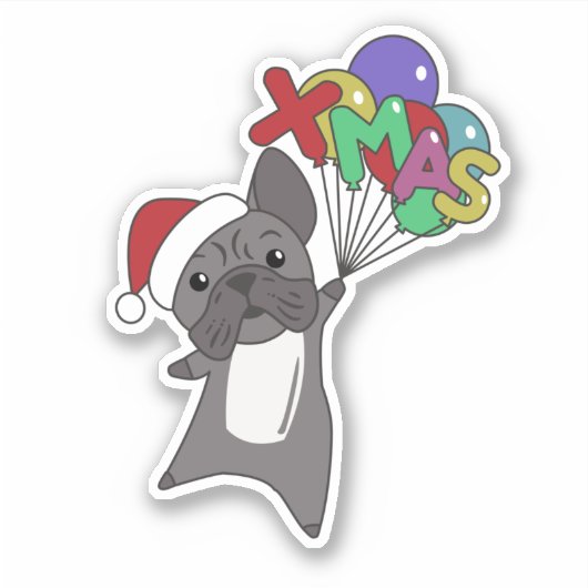 ブルドッグフランスのクリスマス雪の冬の動物スティック シール (正面)