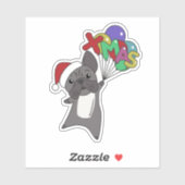 ブルドッグフランスのクリスマス雪の冬の動物スティック シール (シート)