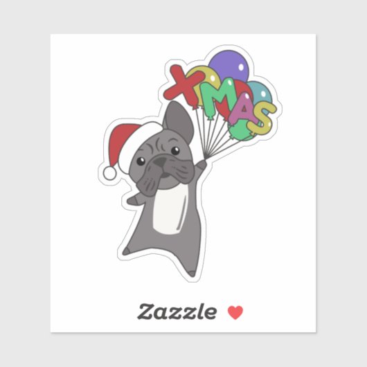 ブルドッグフランスのクリスマス雪の冬の動物スティック シール (シート)