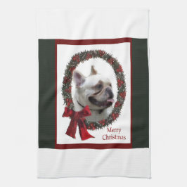 ブルドッグフランスのクリスマス キッチンタオル