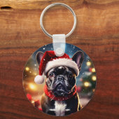 ブルドッグフランスのクリスマス キーホルダー (正面)