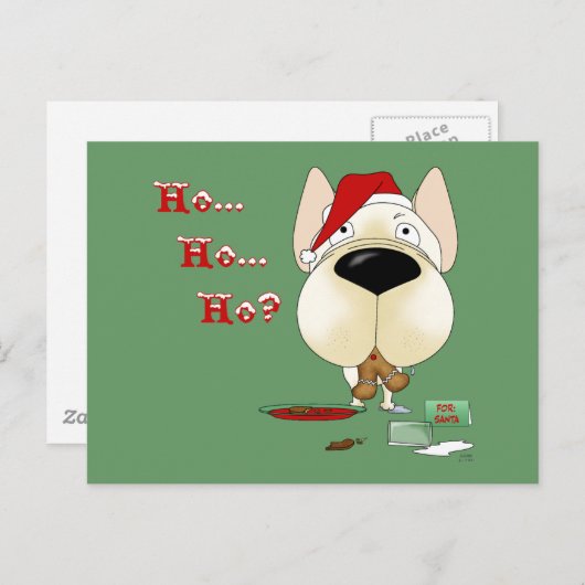 ブルドッグフランスのクリスマス シーズンポストカード (正面/裏面)