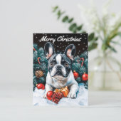 ブルドッグフランスのクリスマス シーズンポストカード (スタンド正面)
