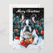 ブルドッグフランスのクリスマス シーズンポストカード (正面/裏面)