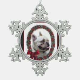 ブルドッグフランスのクリスマス スノーフレークピューターオーナメント