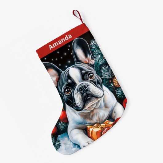 ブルドッグフランスのクリスマス スモールクリスマスストッキング (裏面 (吊り時))