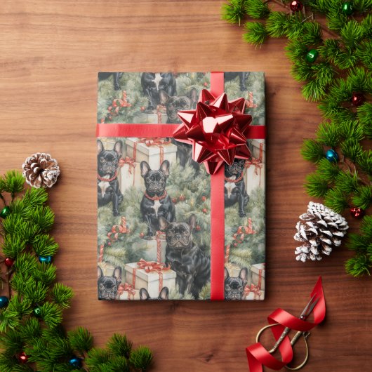 ブルドッグフランスのクリスマス ラッピングペーパー (クリスマスギフト)