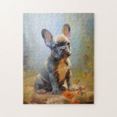 ブルドッグフランスのグレイの子犬の夕日ポートレート ジグソーパズル (縦)