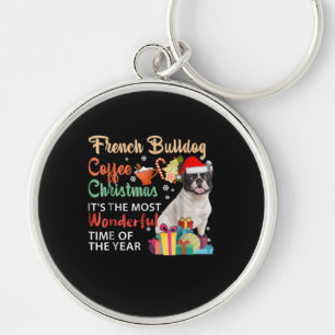 ブルドッグフランスのコーヒーのクリスマス素晴らしい キーホルダー