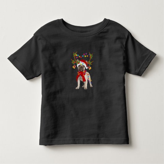 ブルドッグフランスのゴージャスなトナカイのクリスマスツリー トドラーTシャツ (正面)