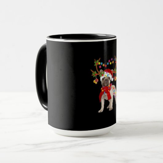 ブルドッグフランスのゴージャスなトナカイのクリスマスツリー マグカップ (正面左)