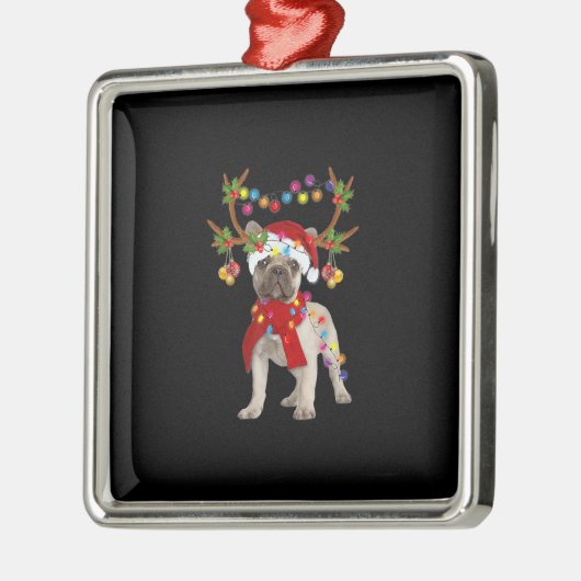 ブルドッグフランスのゴージャスなトナカイのクリスマスツリー メタルオーナメント (左)