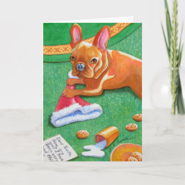 ブルドッグフランスのサンタの帽子 シーズンカード