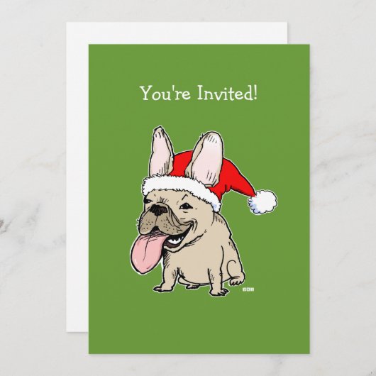 ブルドッグフランスのサンタクリスマスドッグホリデーパーティー 招待状 (正面/裏面)