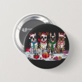 ブルドッグフランスのサンタハット〔雄ジカの〕枝角小妖精や小人クリスマス 缶バッジ (正面&裏面)