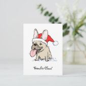 ブルドッグフランスのサンタ条項ドッグクリスマスフランス シーズンポストカード (スタンド正面)